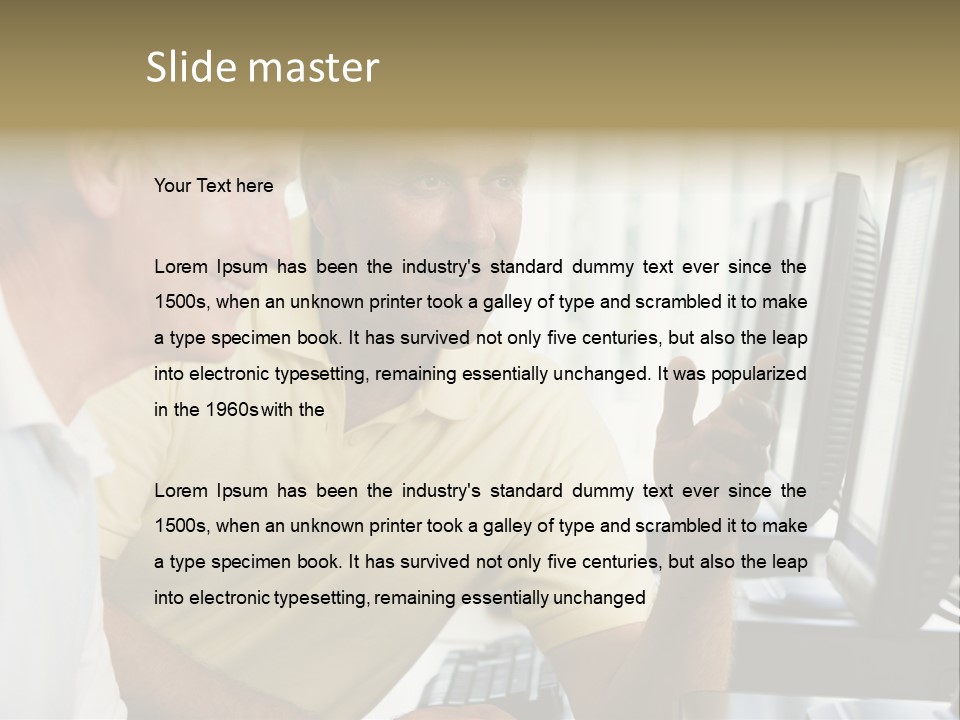 Adult Students Working On Computers Together PowerPoint Template