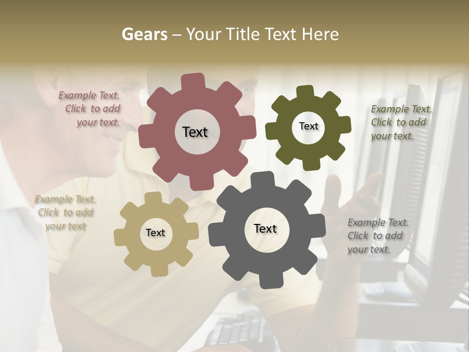 Adult Students Working On Computers Together PowerPoint Template