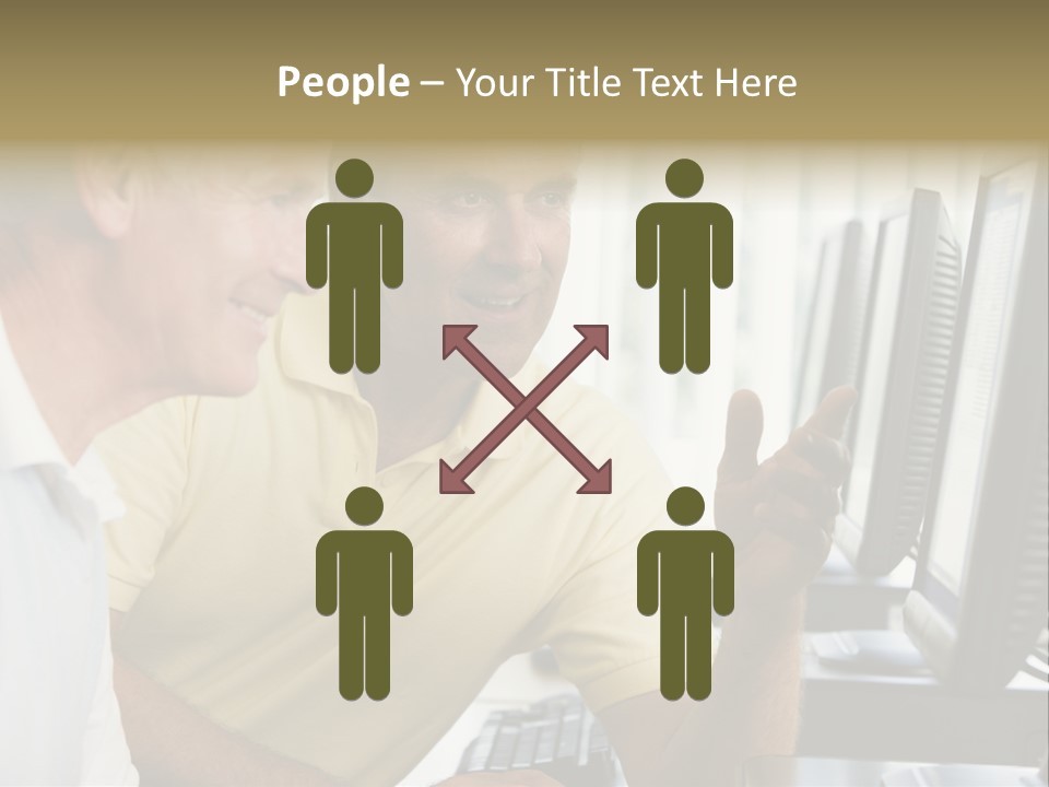 Adult Students Working On Computers Together PowerPoint Template