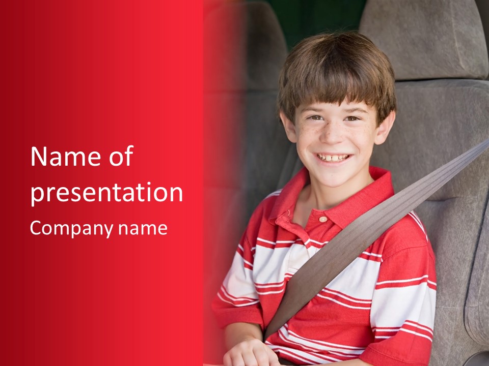 Boy With Seatbelt On Riding In Car PowerPoint Template