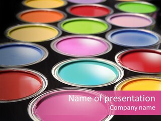 Opened Paint Buckets With Various Colors PowerPoint Template