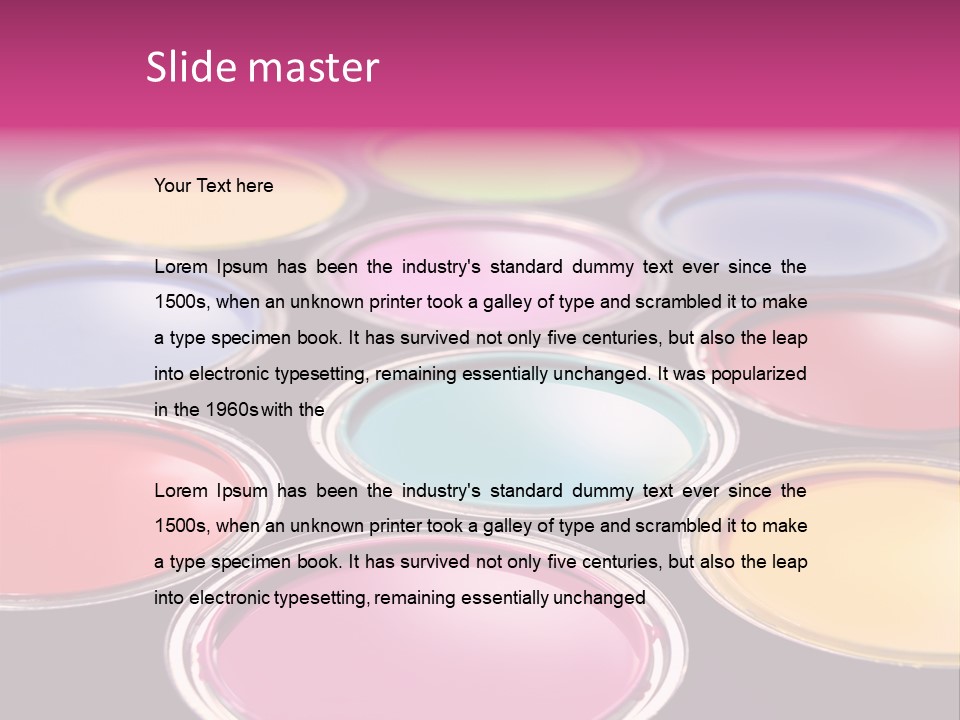 Opened Paint Buckets With Various Colors PowerPoint Template