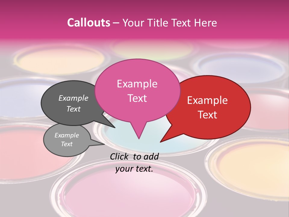 Opened Paint Buckets With Various Colors PowerPoint Template