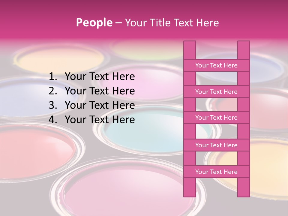 Opened Paint Buckets With Various Colors PowerPoint Template