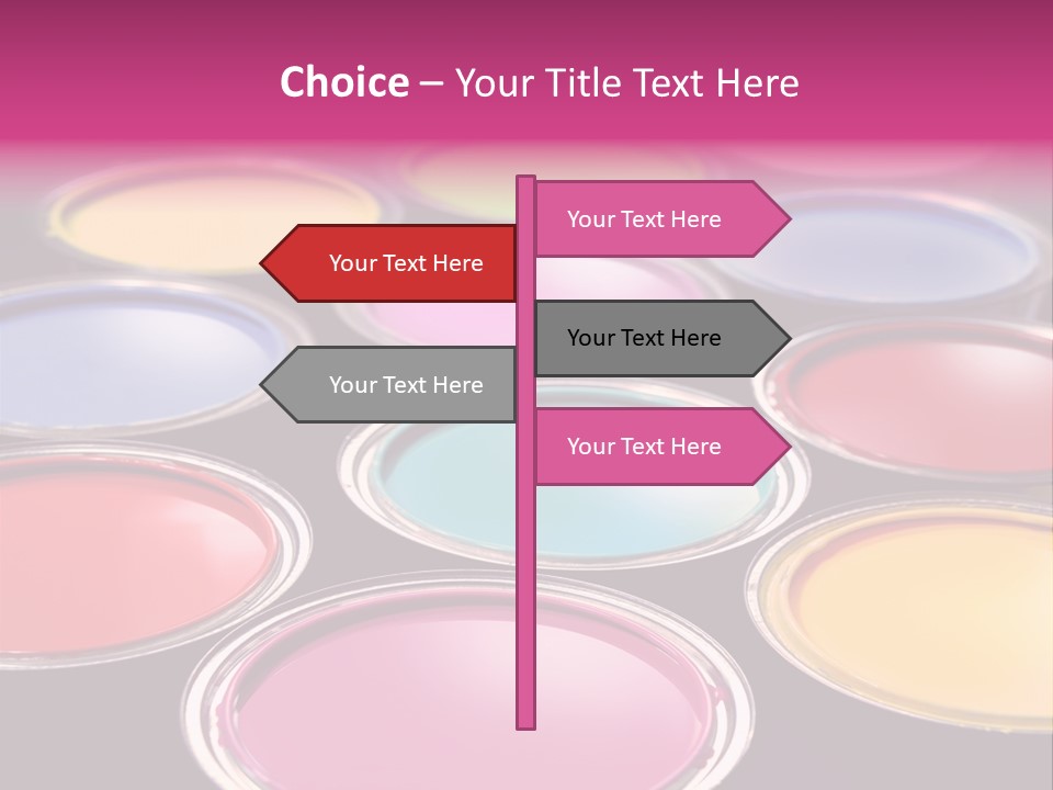 Opened Paint Buckets With Various Colors PowerPoint Template