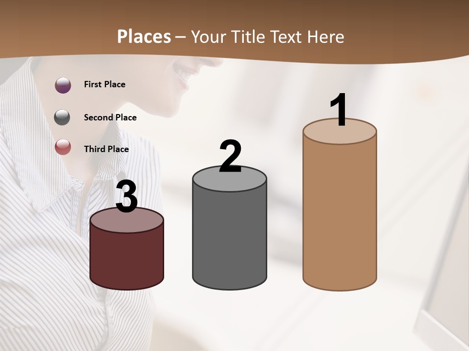 Woman Wearing Headphones In Computer Room Typing And Smiling PowerPoint Template