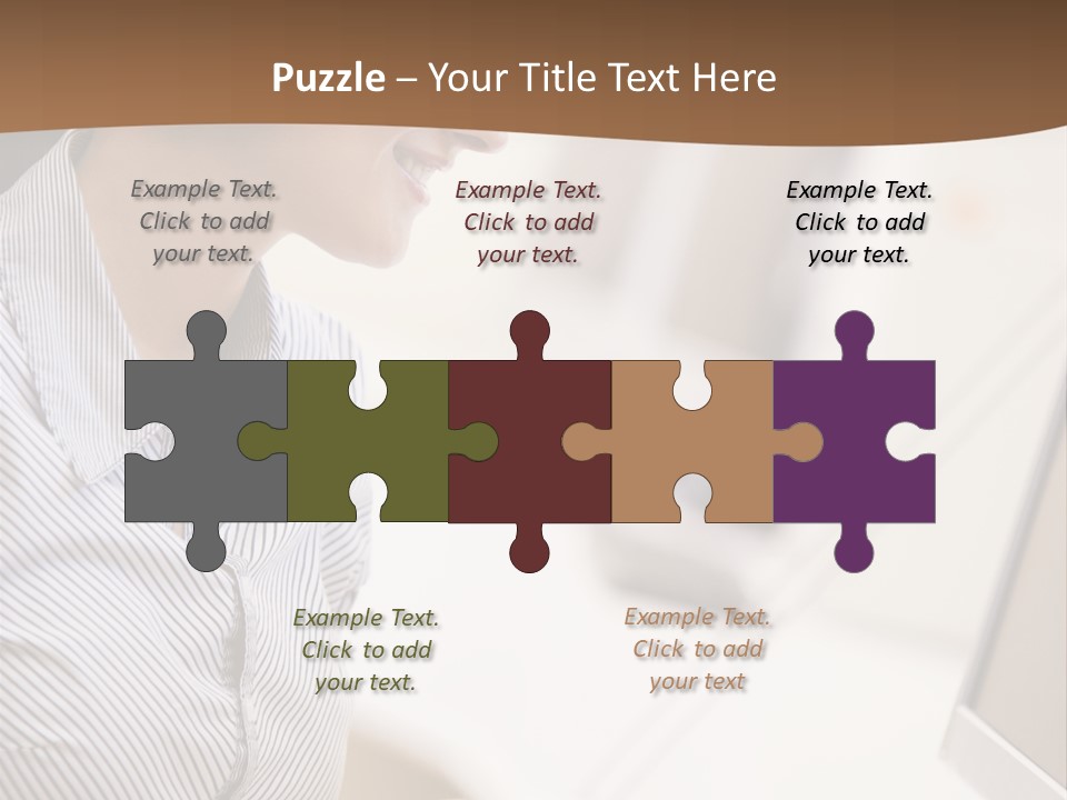 Woman Wearing Headphones In Computer Room Typing And Smiling PowerPoint Template