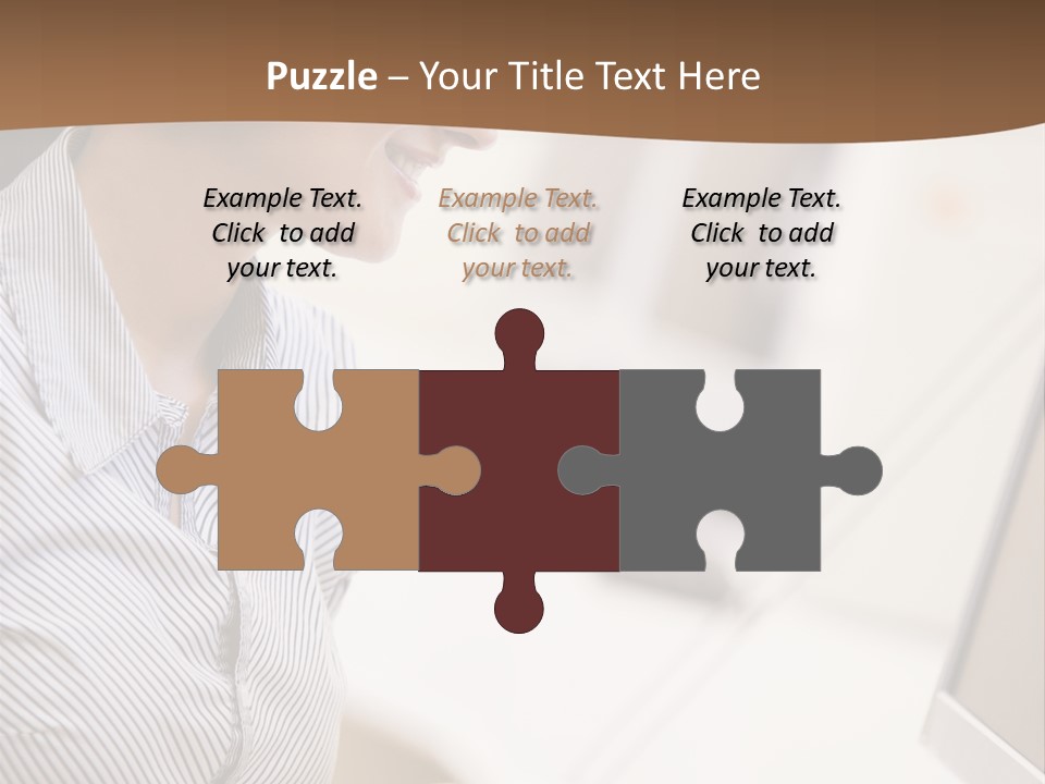 Woman Wearing Headphones In Computer Room Typing And Smiling PowerPoint Template