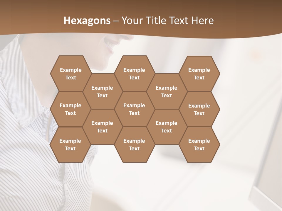 Woman Wearing Headphones In Computer Room Typing And Smiling PowerPoint Template