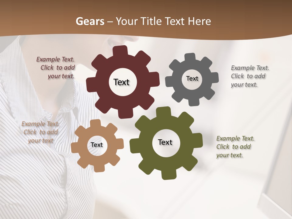 Woman Wearing Headphones In Computer Room Typing And Smiling PowerPoint Template