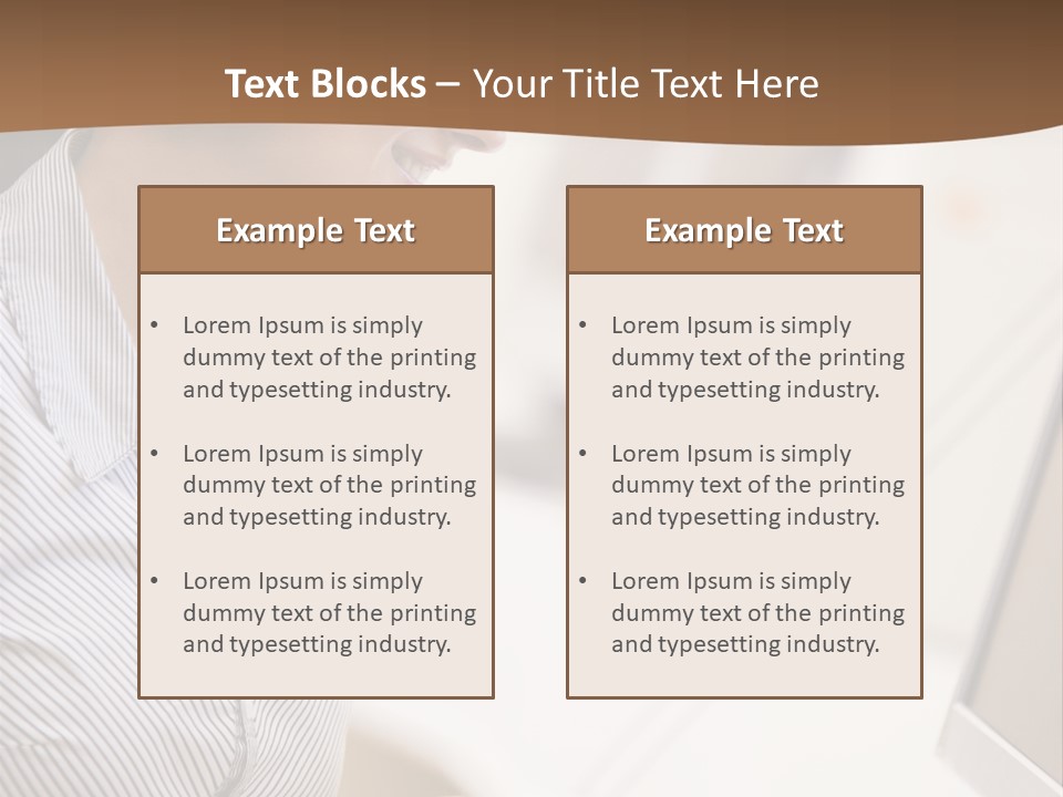 Woman Wearing Headphones In Computer Room Typing And Smiling PowerPoint Template
