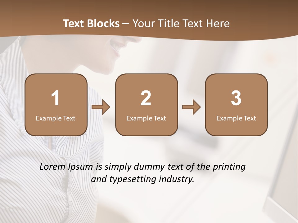 Woman Wearing Headphones In Computer Room Typing And Smiling PowerPoint Template