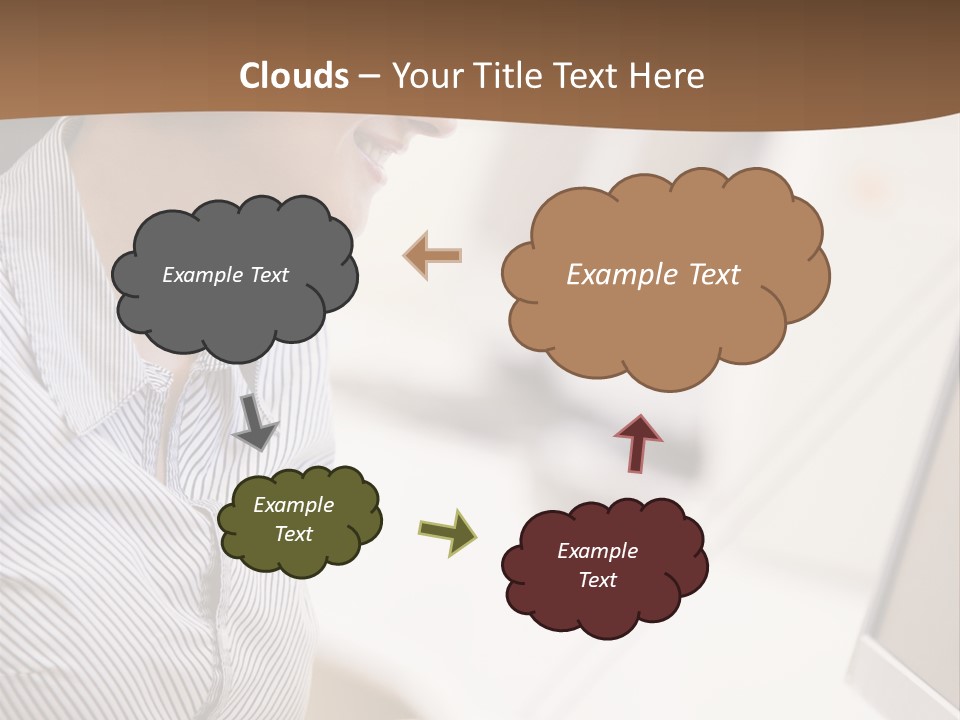 Woman Wearing Headphones In Computer Room Typing And Smiling PowerPoint Template