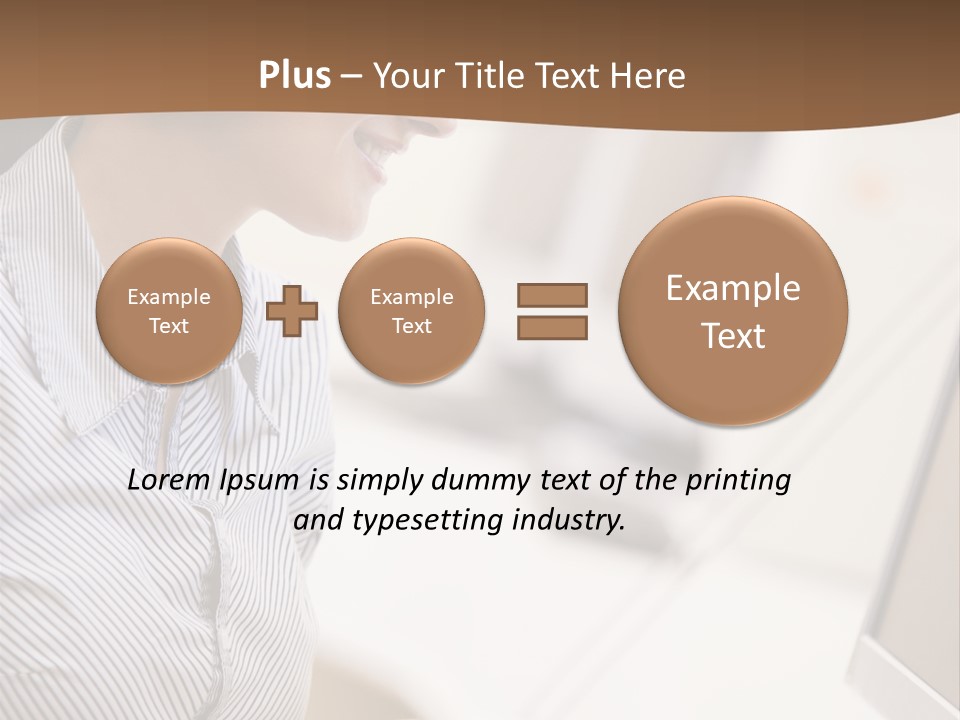 Woman Wearing Headphones In Computer Room Typing And Smiling PowerPoint Template