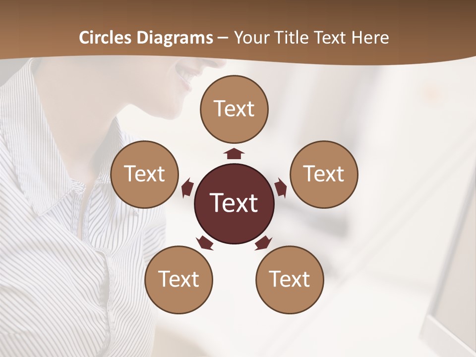 Woman Wearing Headphones In Computer Room Typing And Smiling PowerPoint Template