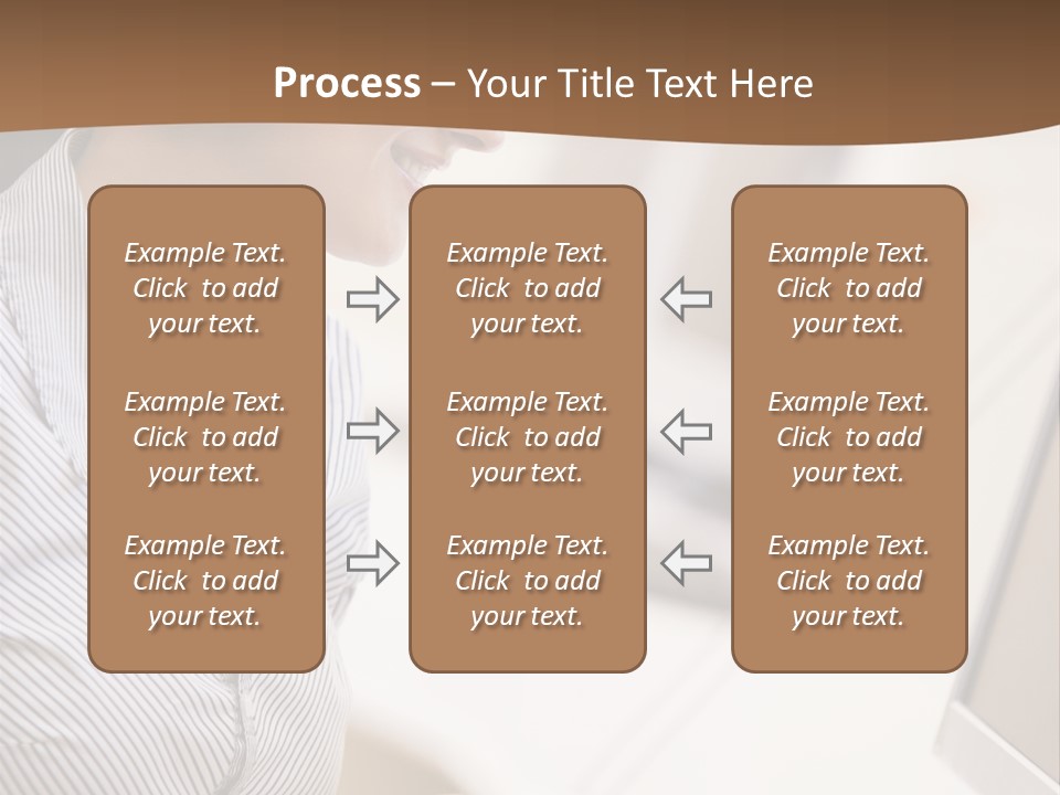 Woman Wearing Headphones In Computer Room Typing And Smiling PowerPoint Template