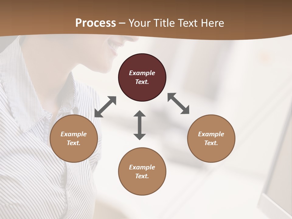 Woman Wearing Headphones In Computer Room Typing And Smiling PowerPoint Template