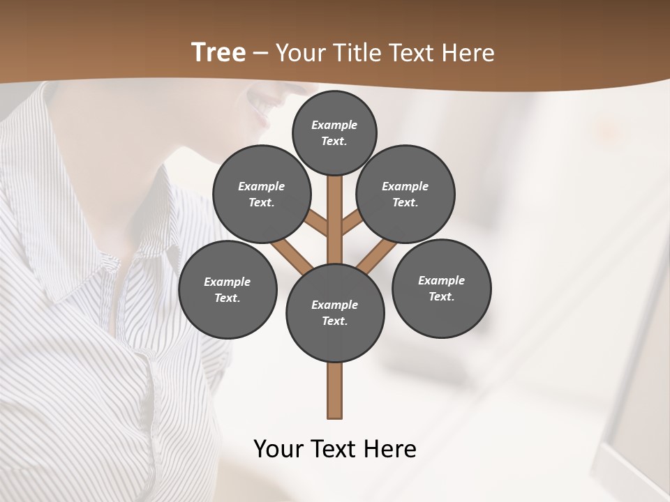 Woman Wearing Headphones In Computer Room Typing And Smiling PowerPoint Template