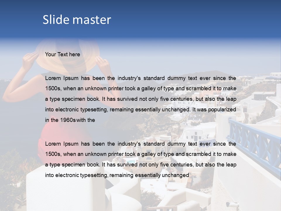 Beautiful Young Greek Woman On The Streets Of Oia, Santorini, Greece. PowerPoint Template