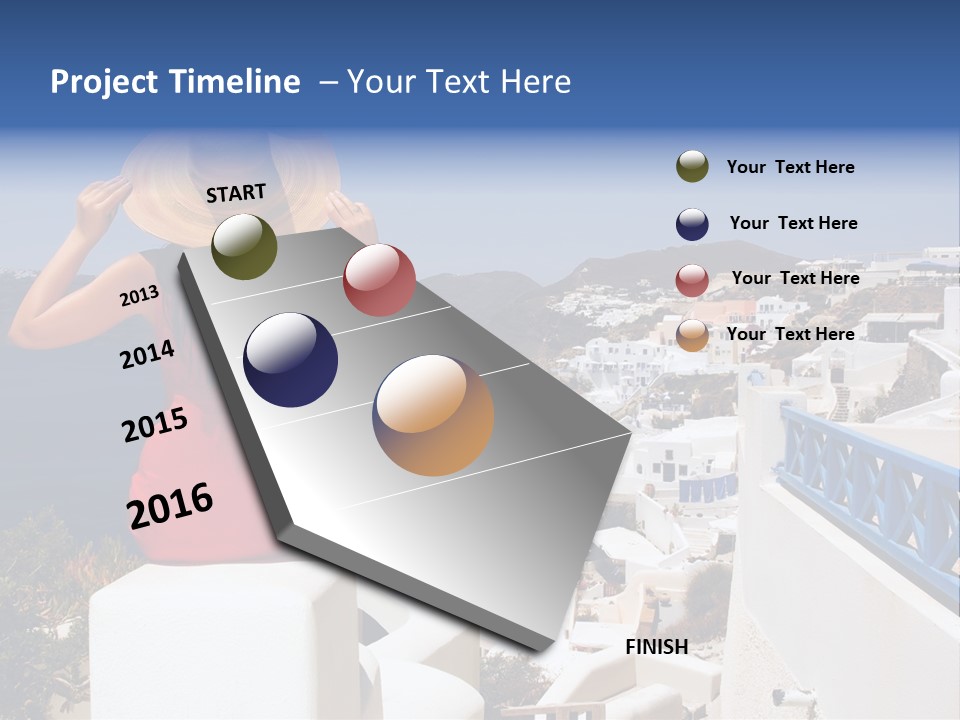 Beautiful Young Greek Woman On The Streets Of Oia, Santorini, Greece. PowerPoint Template