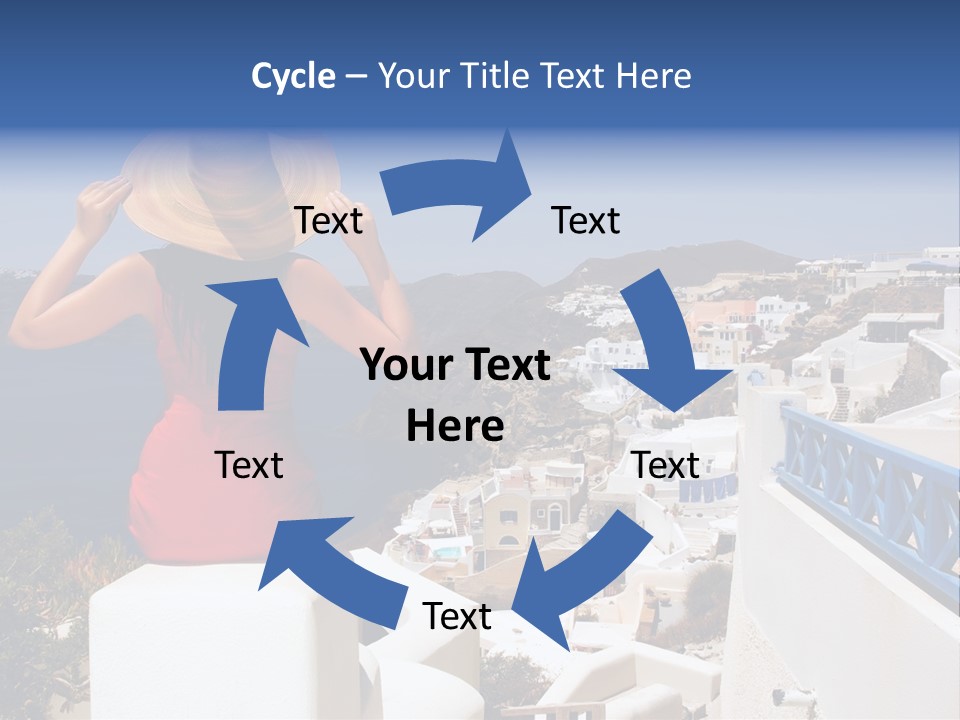 Beautiful Young Greek Woman On The Streets Of Oia, Santorini, Greece. PowerPoint Template