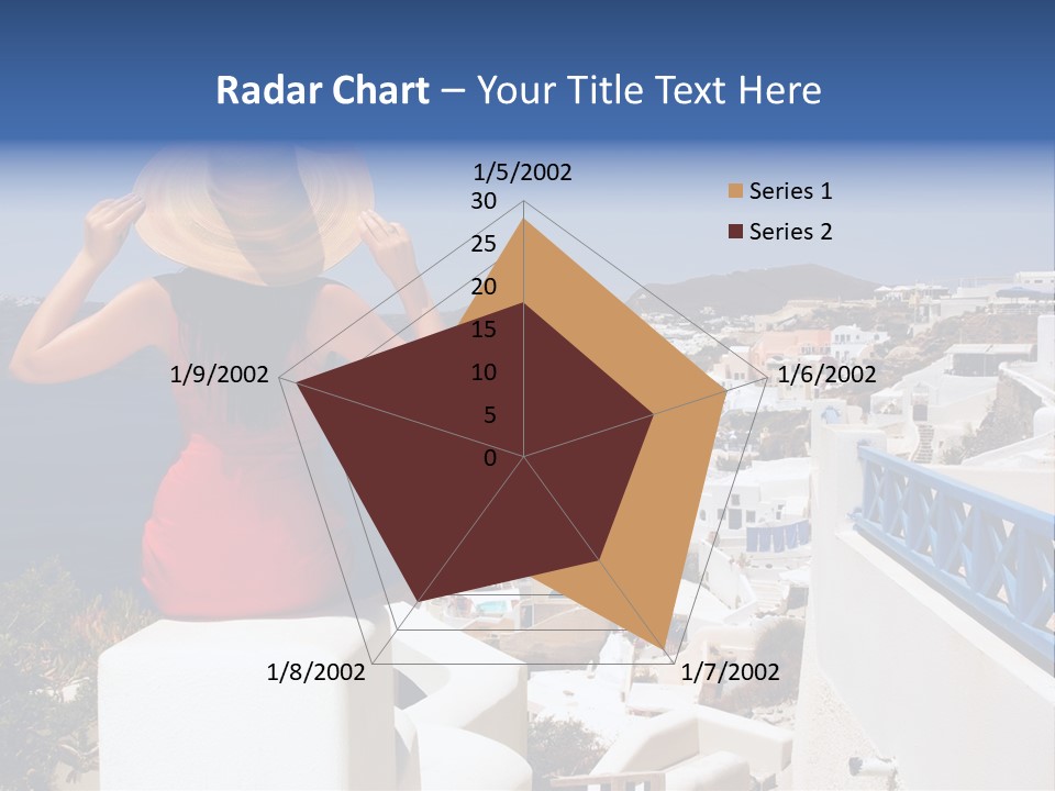 Beautiful Young Greek Woman On The Streets Of Oia, Santorini, Greece. PowerPoint Template