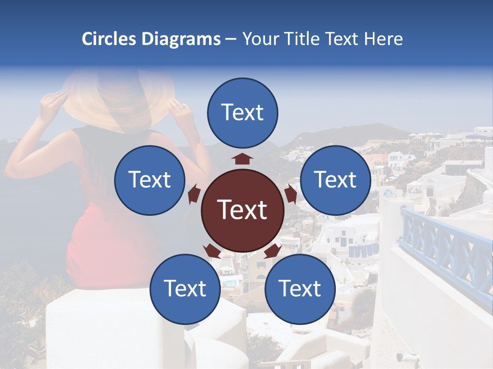 Beautiful Young Greek Woman On The Streets Of Oia, Santorini, Greece. PowerPoint Template