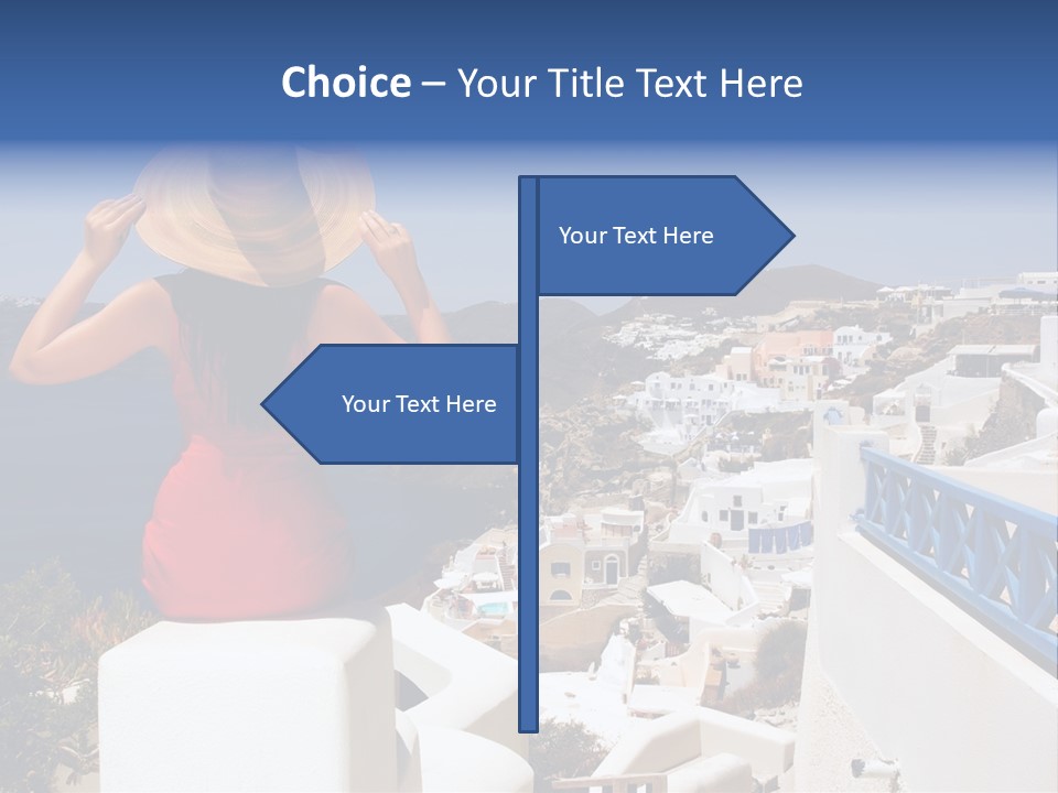 Beautiful Young Greek Woman On The Streets Of Oia, Santorini, Greece. PowerPoint Template