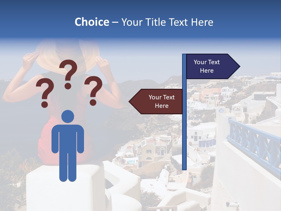 Beautiful Young Greek Woman On The Streets Of Oia, Santorini, Greece. PowerPoint Template