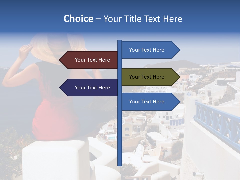 Beautiful Young Greek Woman On The Streets Of Oia, Santorini, Greece. PowerPoint Template