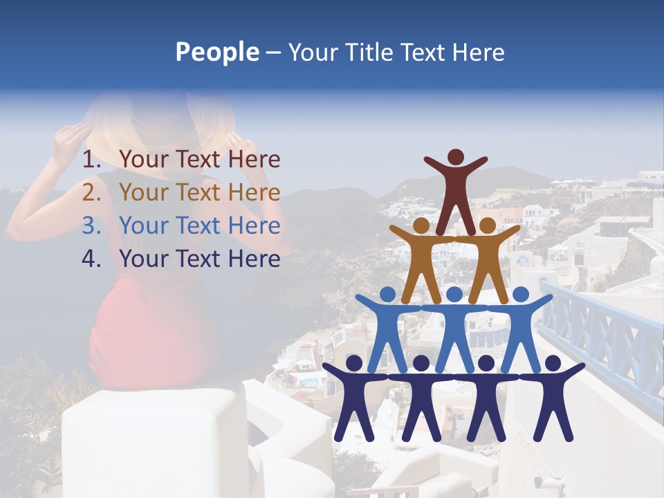 Beautiful Young Greek Woman On The Streets Of Oia, Santorini, Greece. PowerPoint Template