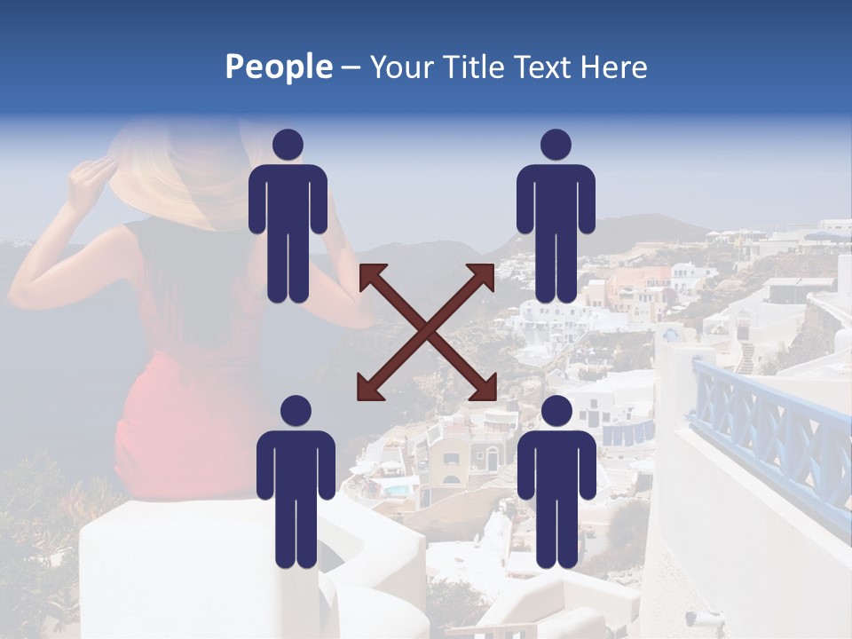 Beautiful Young Greek Woman On The Streets Of Oia, Santorini, Greece. PowerPoint Template