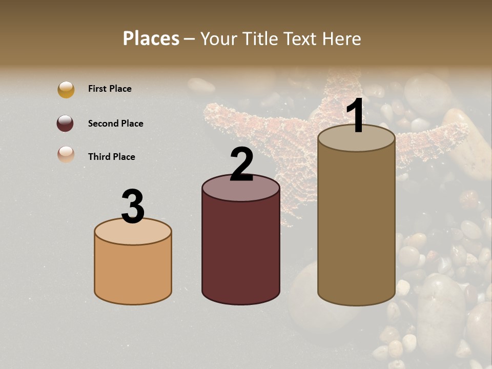 Orange Starfish And Rocks And Pebbles On Black Sand PowerPoint Template