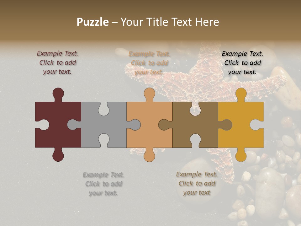 Orange Starfish And Rocks And Pebbles On Black Sand PowerPoint Template