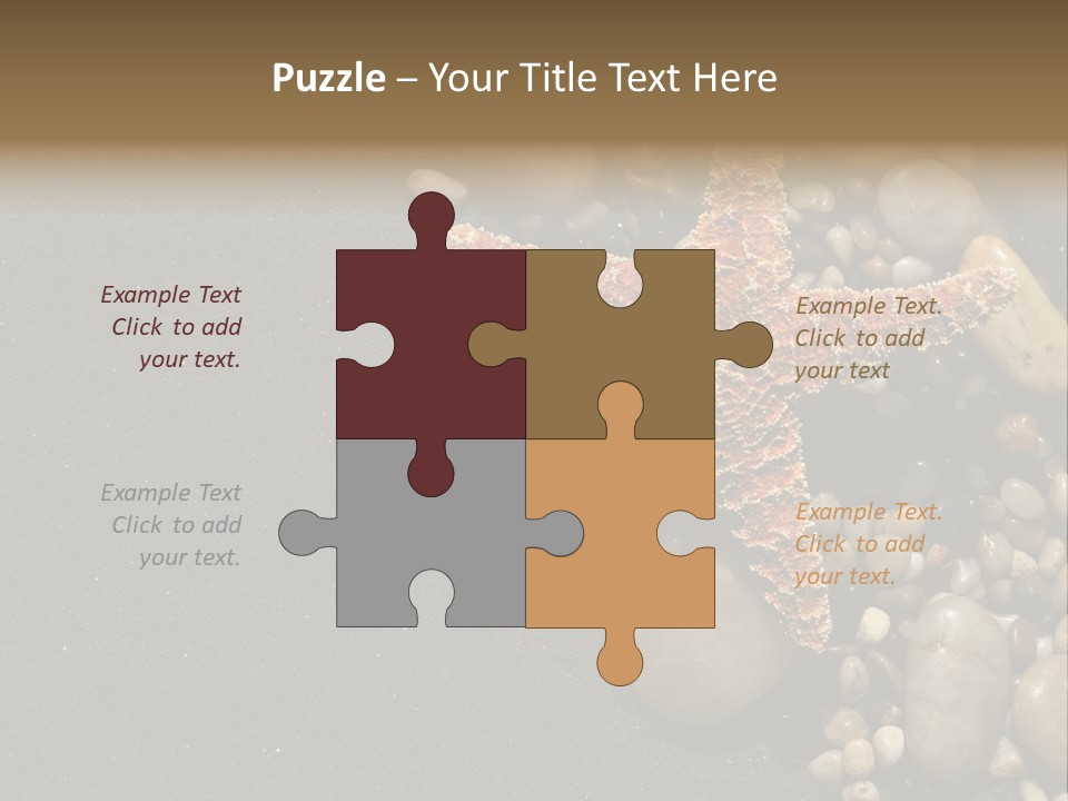 Orange Starfish And Rocks And Pebbles On Black Sand PowerPoint Template