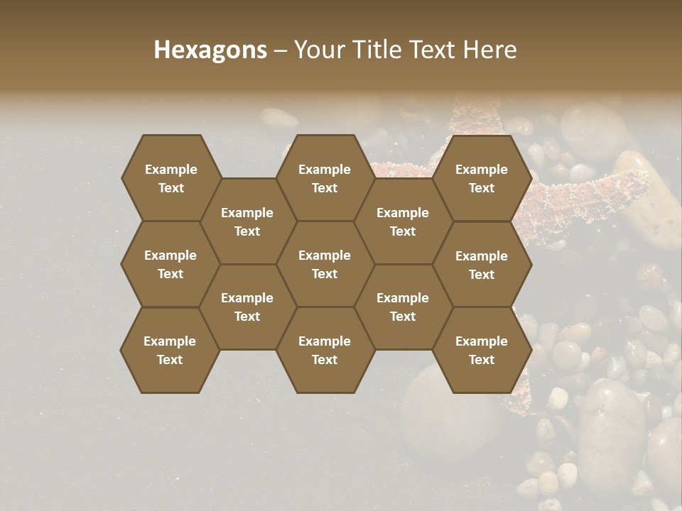 Orange Starfish And Rocks And Pebbles On Black Sand PowerPoint Template