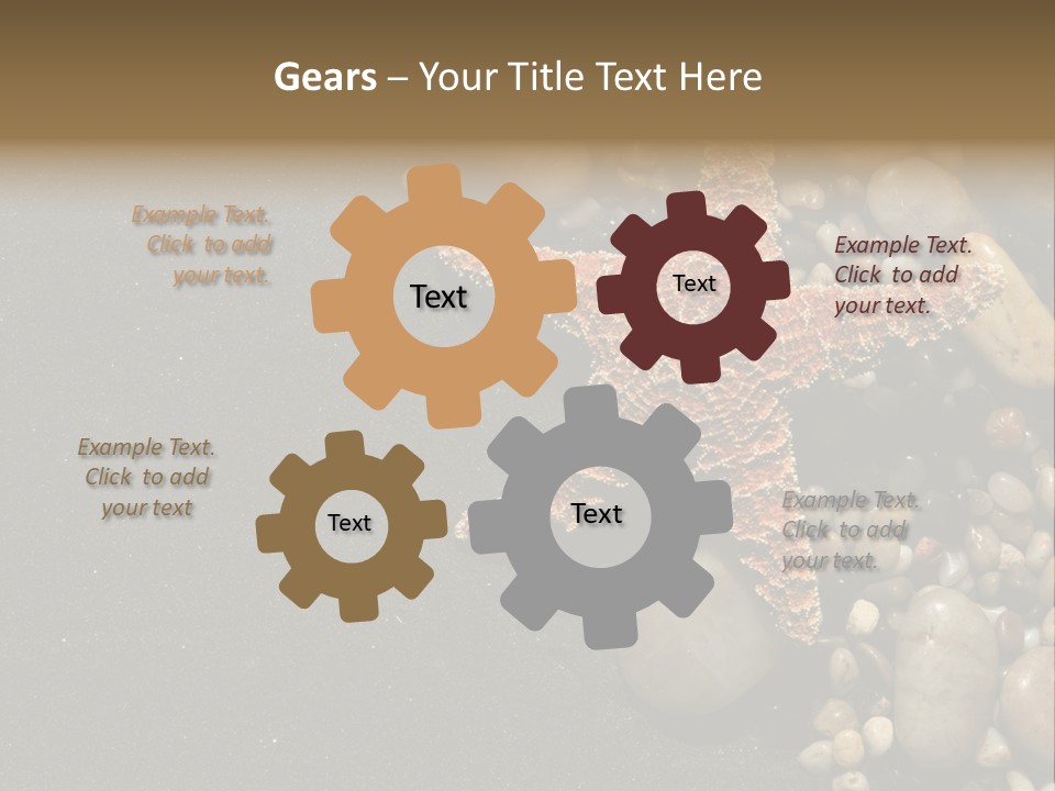 Orange Starfish And Rocks And Pebbles On Black Sand PowerPoint Template