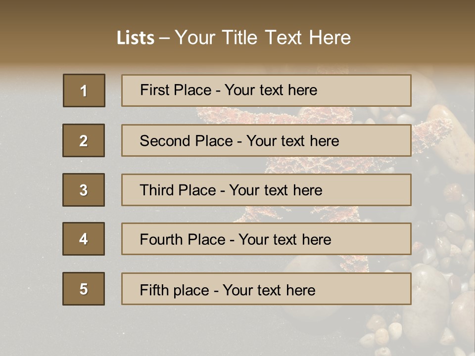Orange Starfish And Rocks And Pebbles On Black Sand PowerPoint Template
