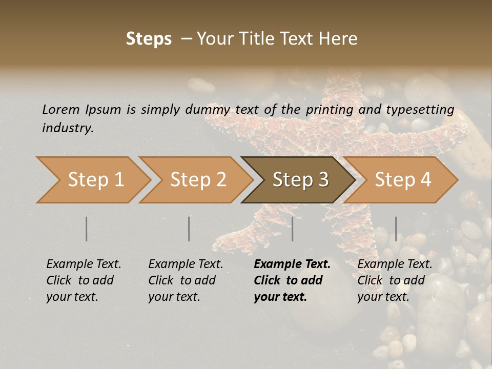 Orange Starfish And Rocks And Pebbles On Black Sand PowerPoint Template