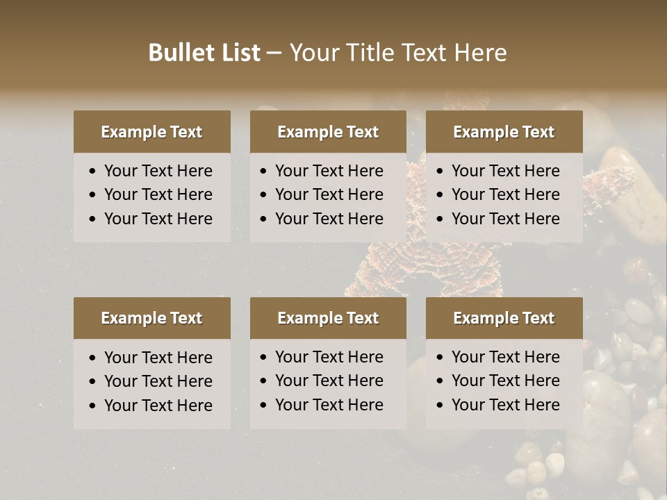 Orange Starfish And Rocks And Pebbles On Black Sand PowerPoint Template