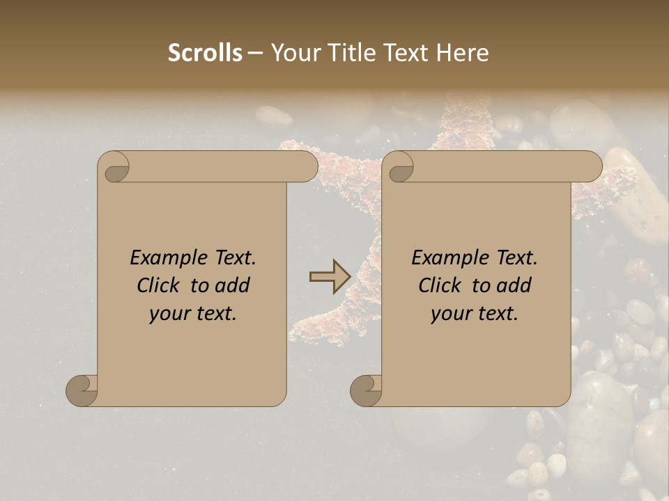 Orange Starfish And Rocks And Pebbles On Black Sand PowerPoint Template