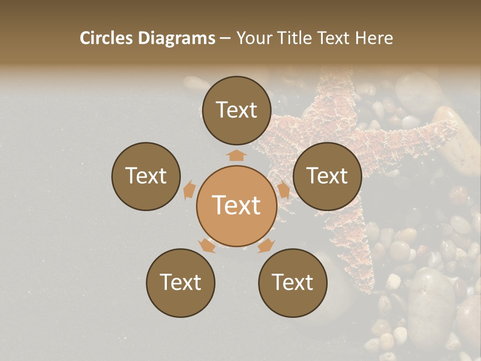 Orange Starfish And Rocks And Pebbles On Black Sand PowerPoint Template