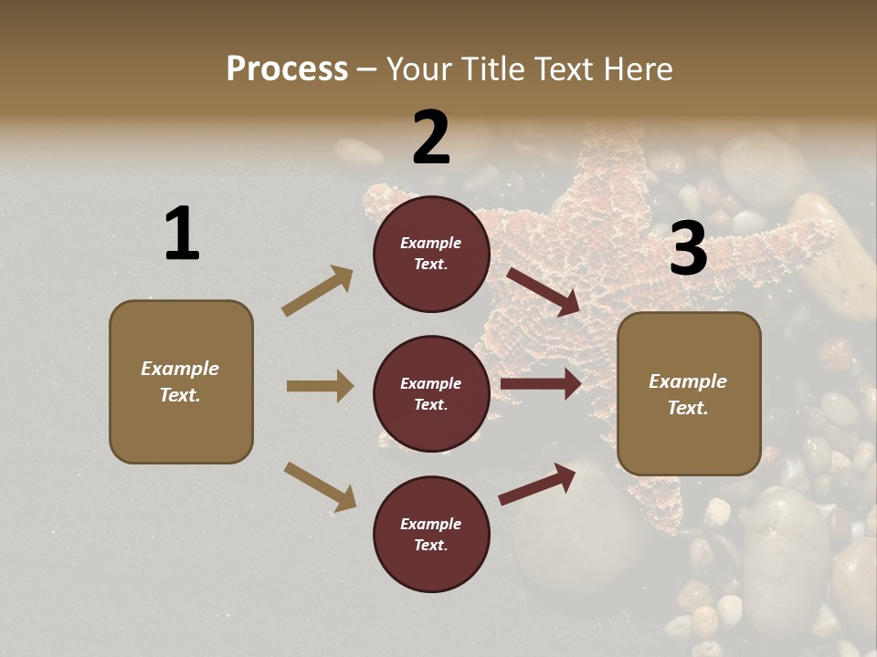 Orange Starfish And Rocks And Pebbles On Black Sand PowerPoint Template