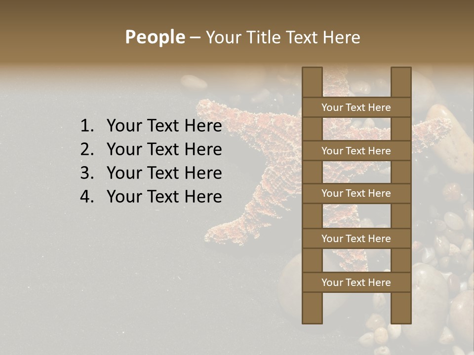 Orange Starfish And Rocks And Pebbles On Black Sand PowerPoint Template