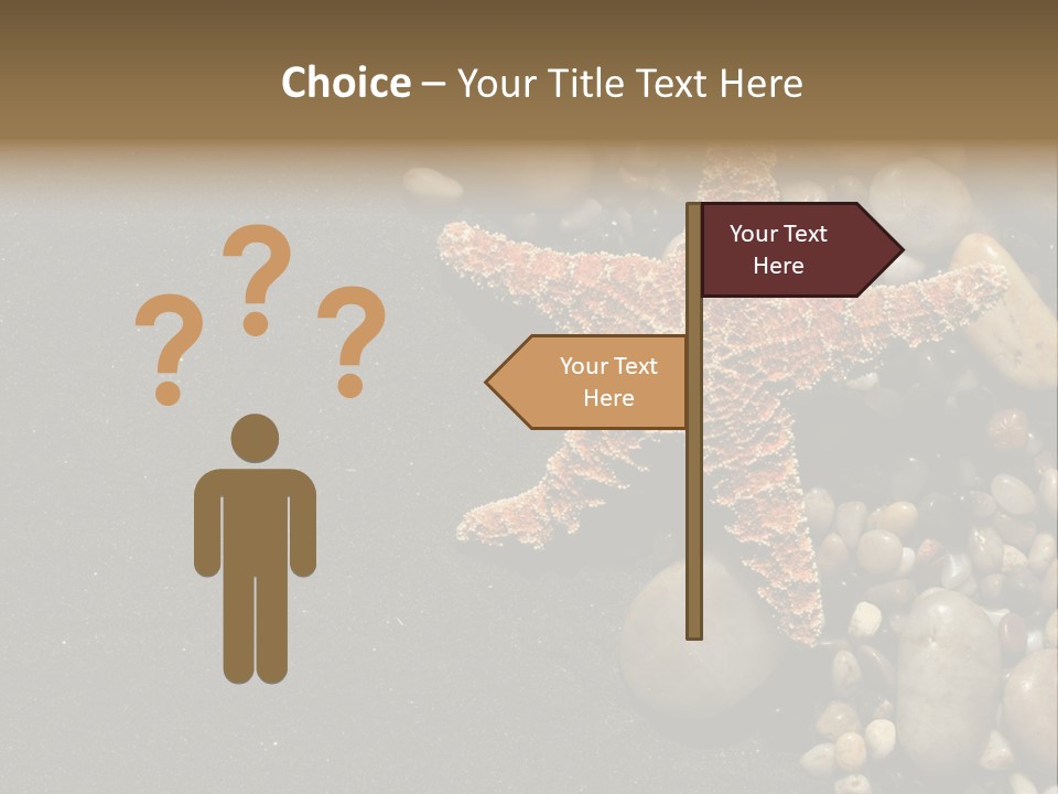 Orange Starfish And Rocks And Pebbles On Black Sand PowerPoint Template