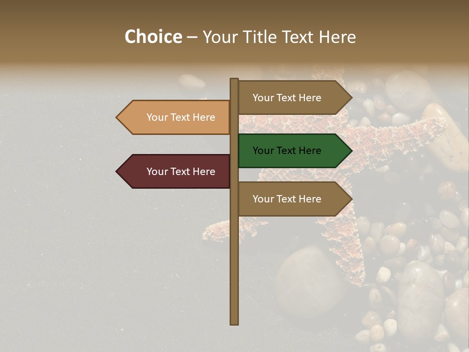 Orange Starfish And Rocks And Pebbles On Black Sand PowerPoint Template