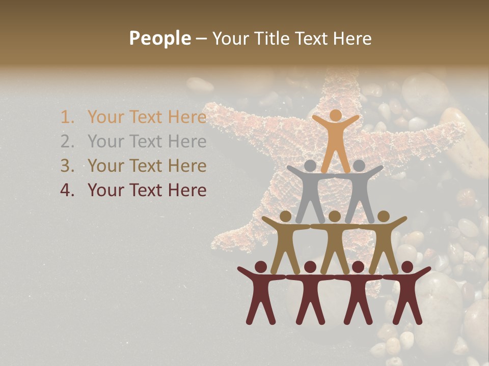 Orange Starfish And Rocks And Pebbles On Black Sand PowerPoint Template