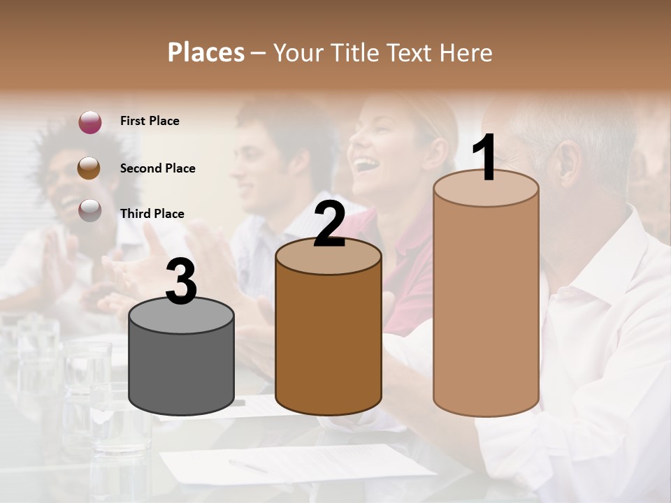 Four Businesspeople In Boardroom Applauding And Smiling PowerPoint Template