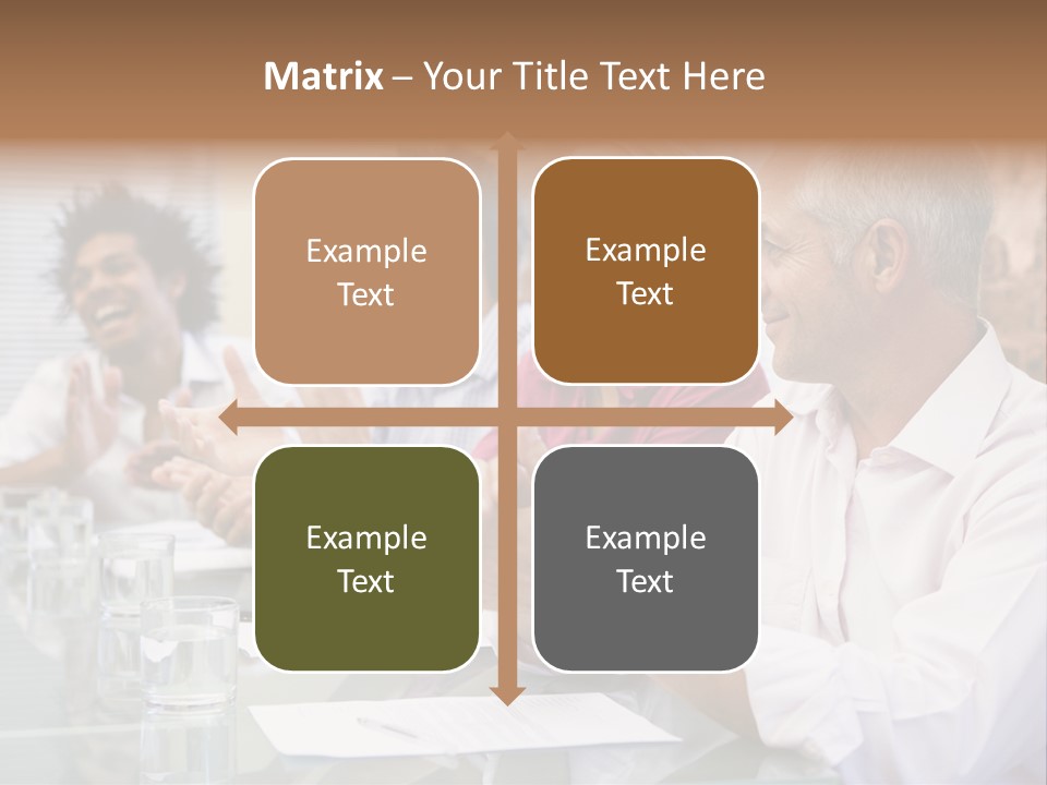 Four Businesspeople In Boardroom Applauding And Smiling PowerPoint Template