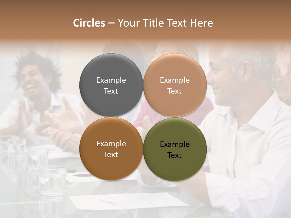 Four Businesspeople In Boardroom Applauding And Smiling PowerPoint Template